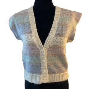Women's Sweater Vest Button Down Wool Blend Size Medium Vintage Pastel V-neck